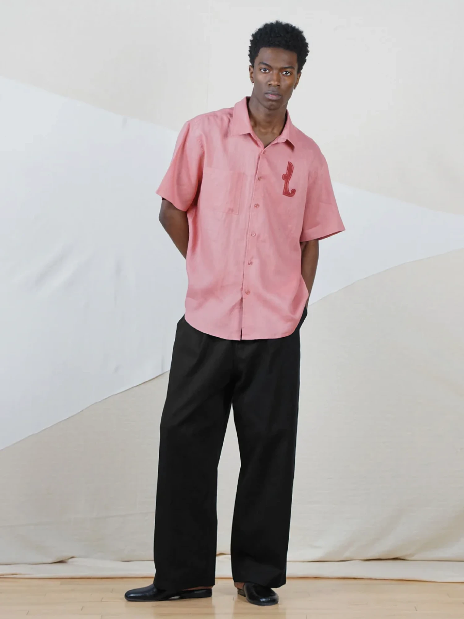 Рубашка lorenz Studio Appliqué Linen Shirt Salmon Pink
