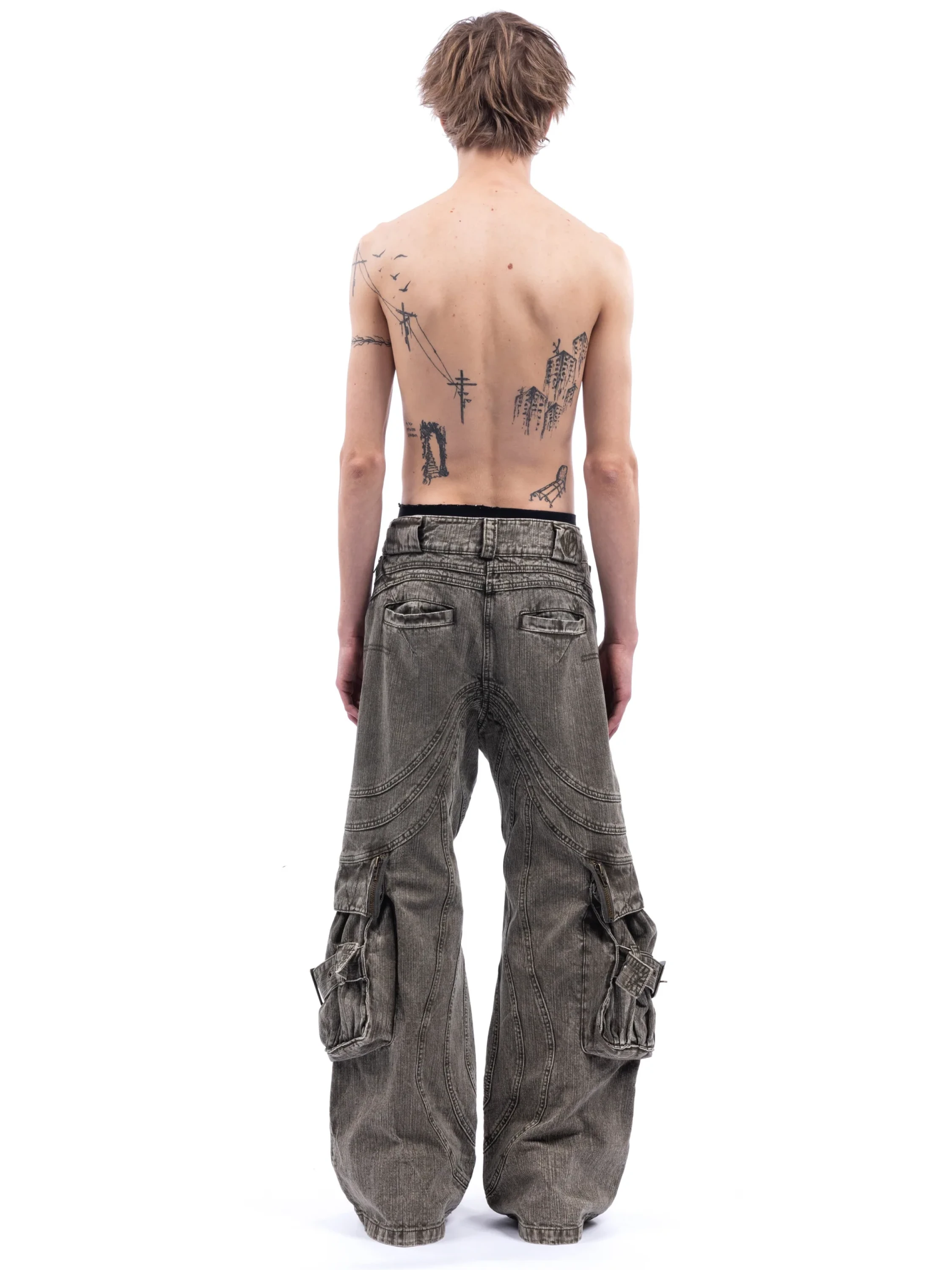 Джинсы NO/FAITH STUDIOS Texture Wave Cargo Grey Khaki