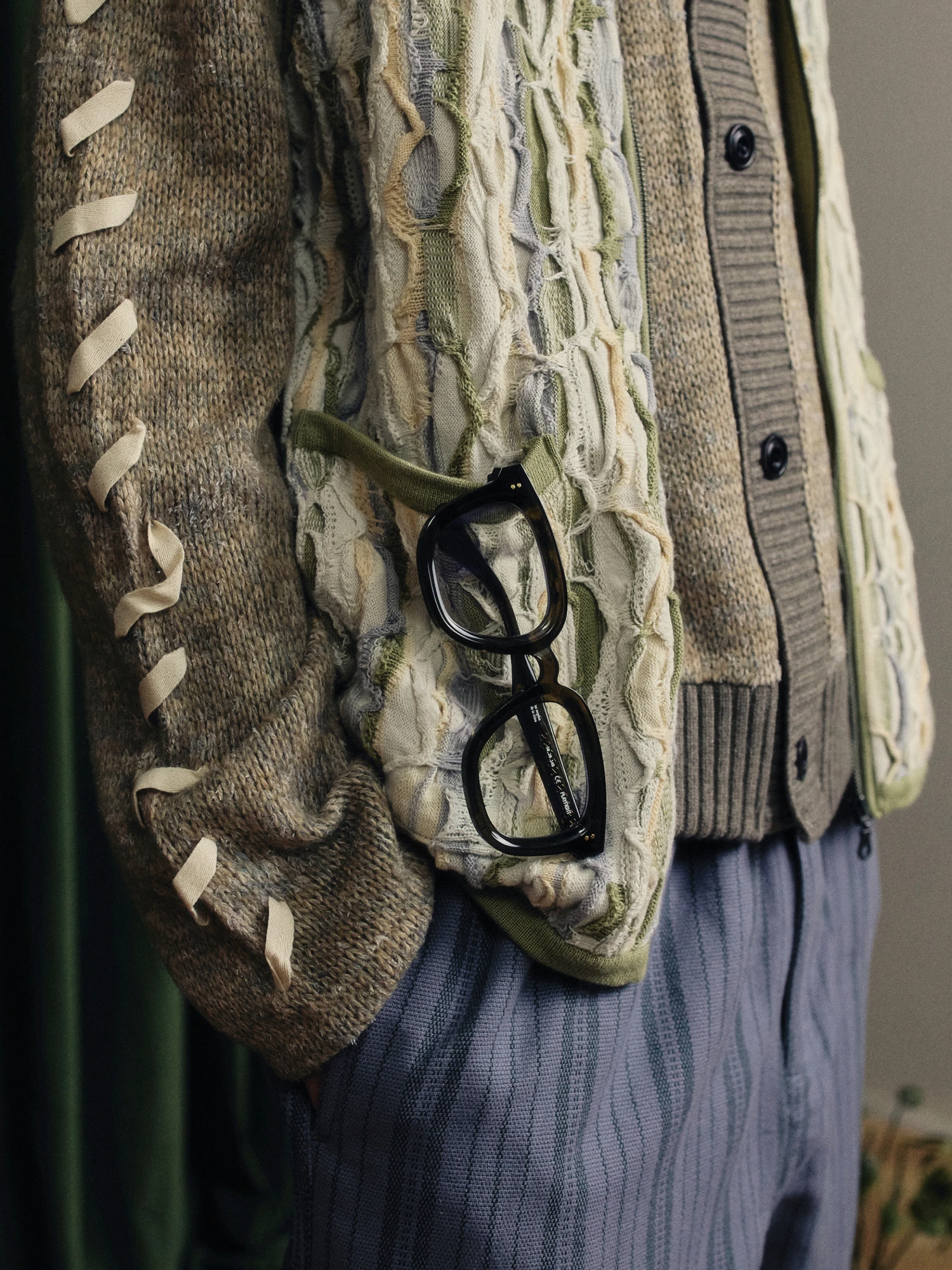 Брюки thisisneverthat Stripe Jacquard Pant Purple Grey