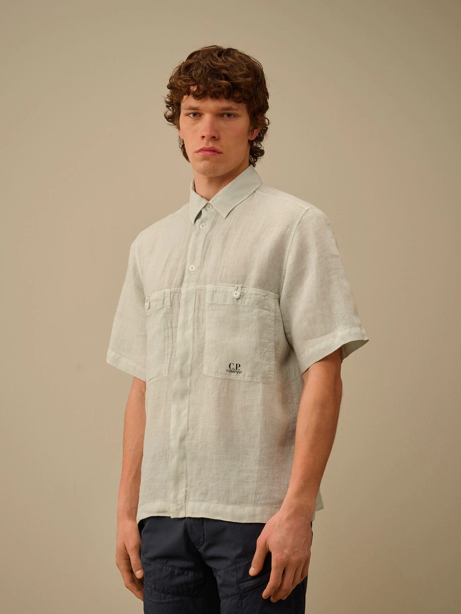 Рубашка C.P. Company Linen Boxy Short Sleeve Blue Fox