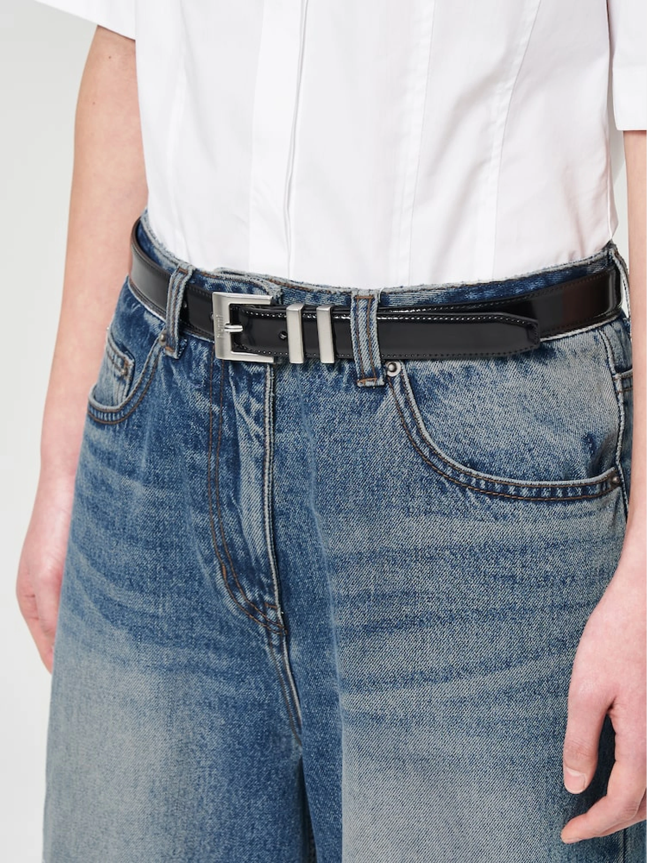 Ремень JUUN.J Basic Square Buckle Leather Belt Black