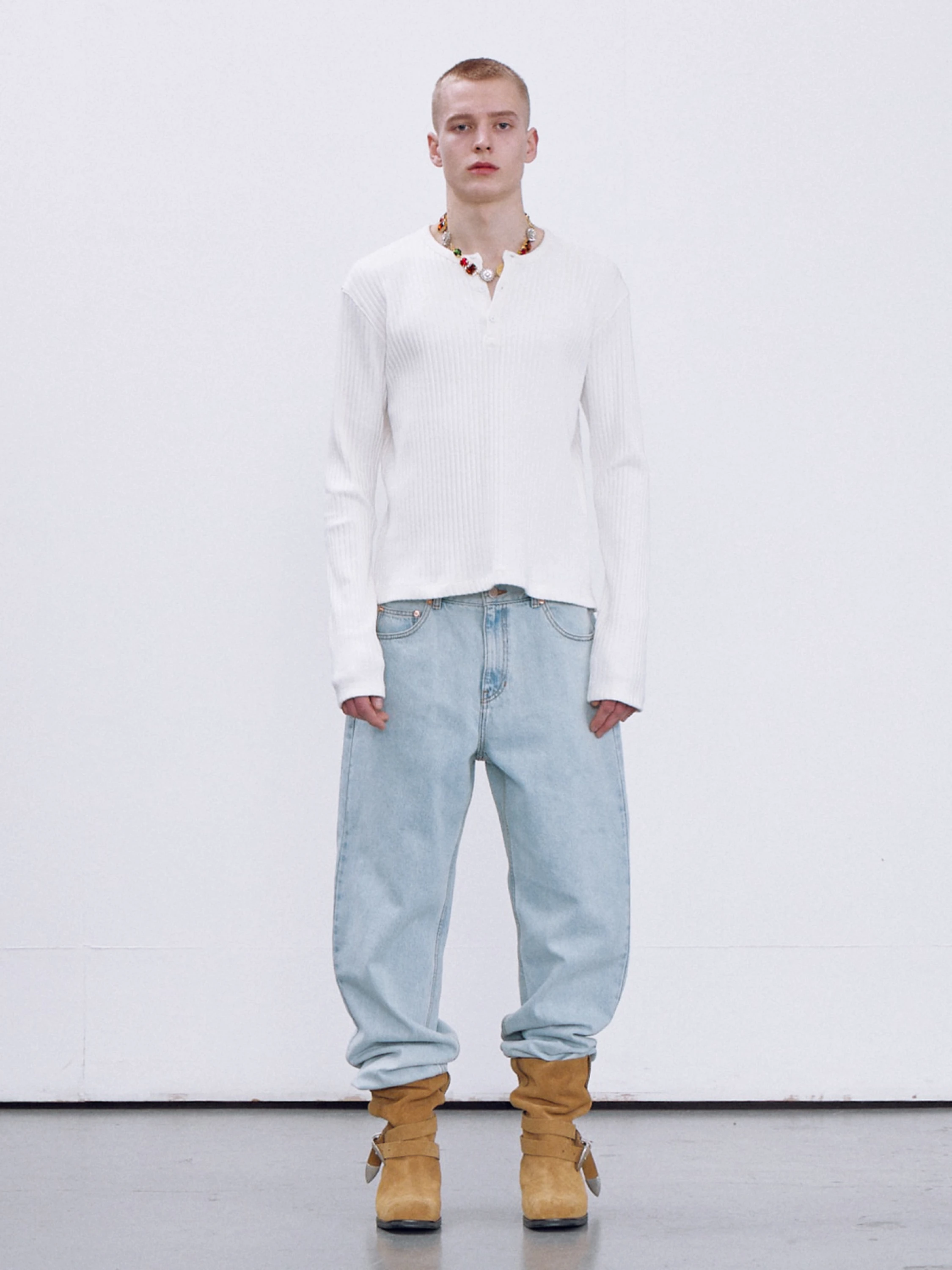 Лонгслив Recto RC Logo Jacquard Patch Henley Neck White