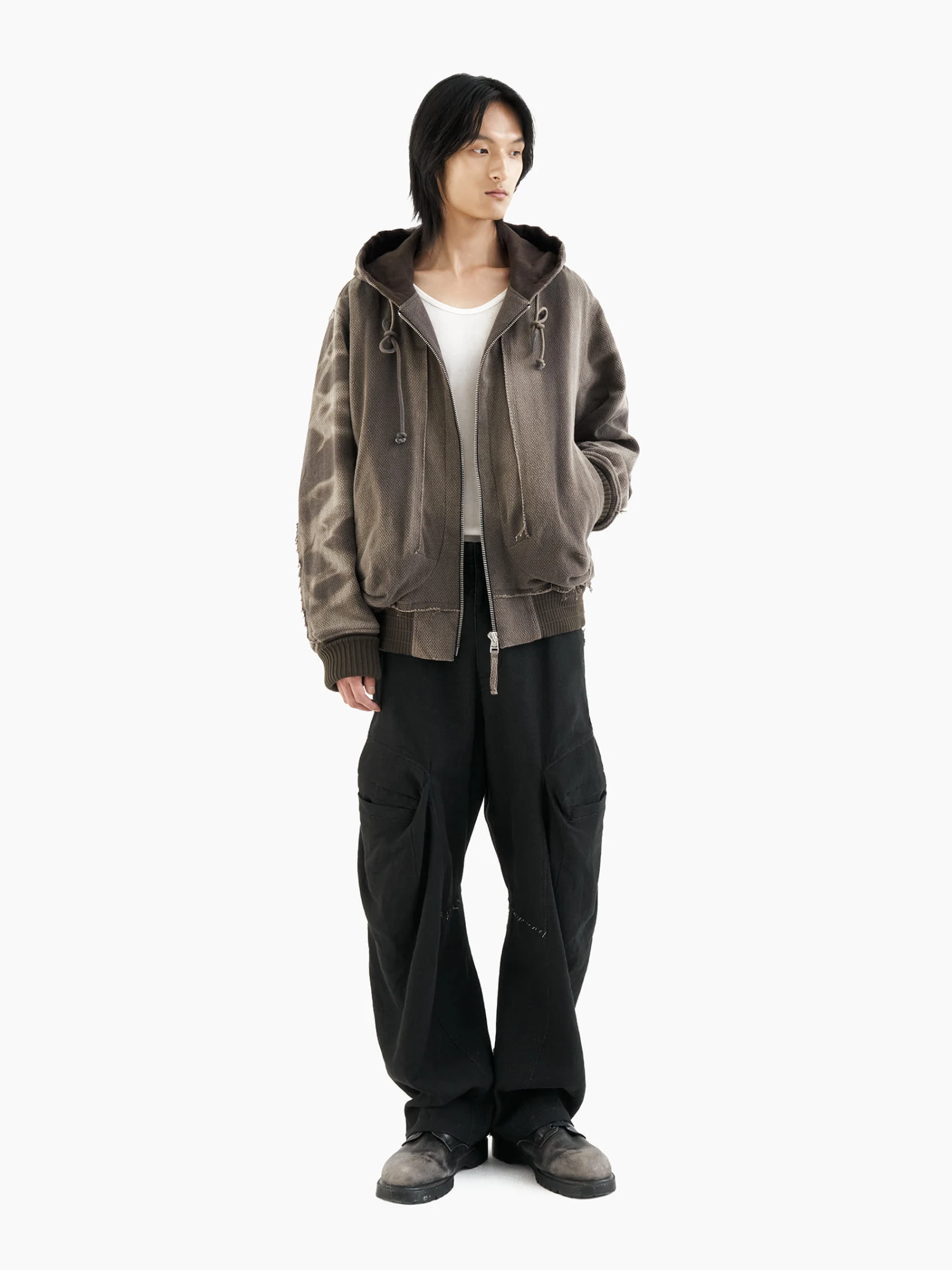 Бомбер JIYONGKIM Sun-Bleached Raw Edged Work Brown
