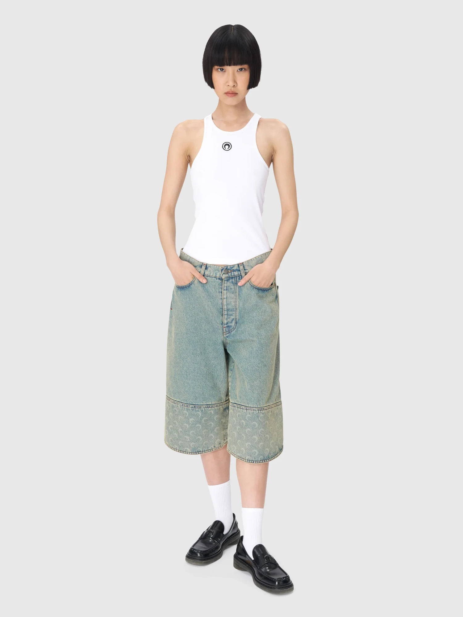 Майка Marine Serre Moon Logo Ribbed Jersey Tank Top White