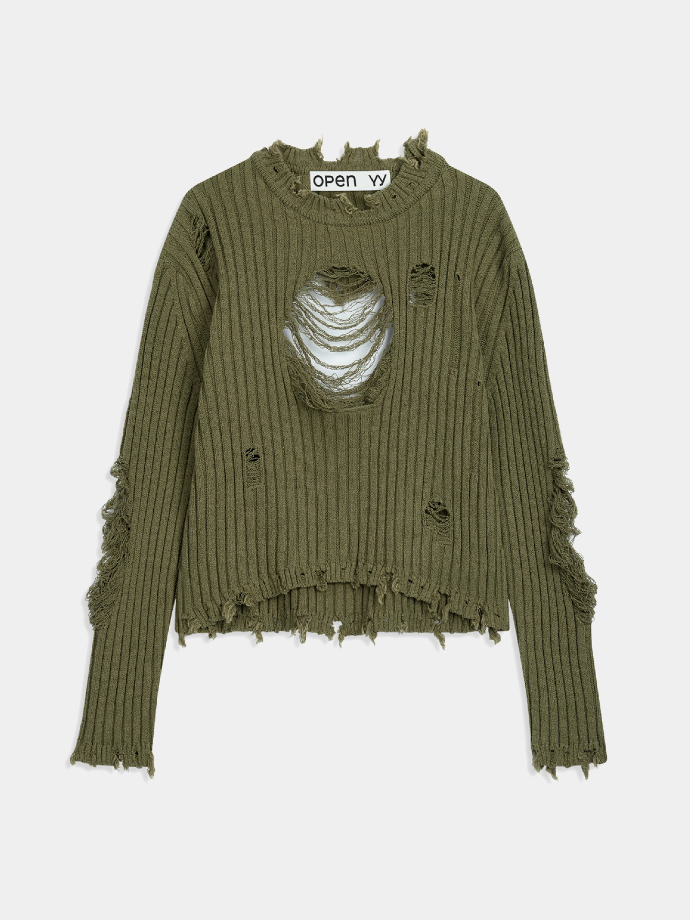 Женский свитер OPEN YY Damaged Heart Khaki