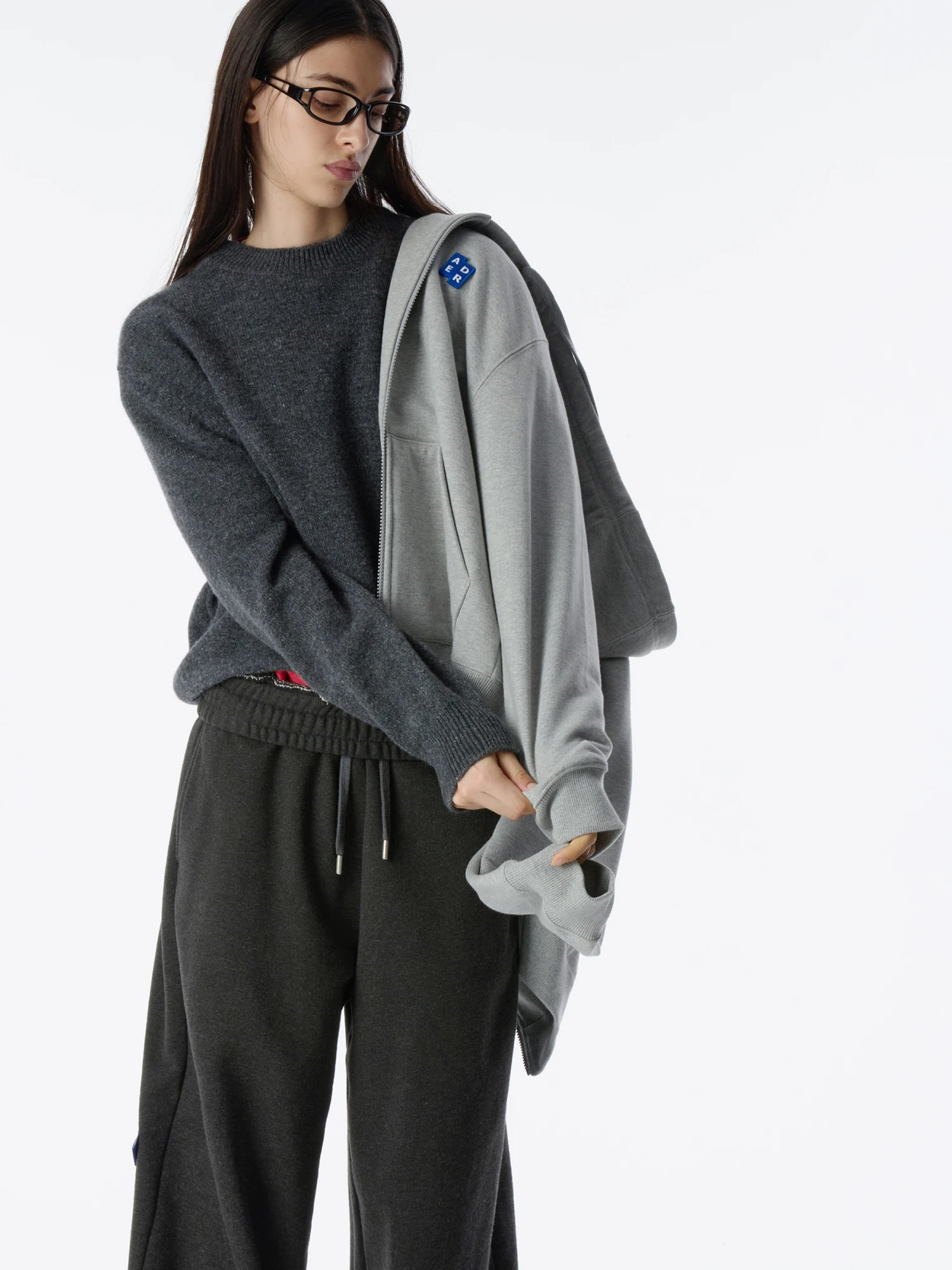 Зип-худи ADERERROR Sig; BL Tag 01 Grey