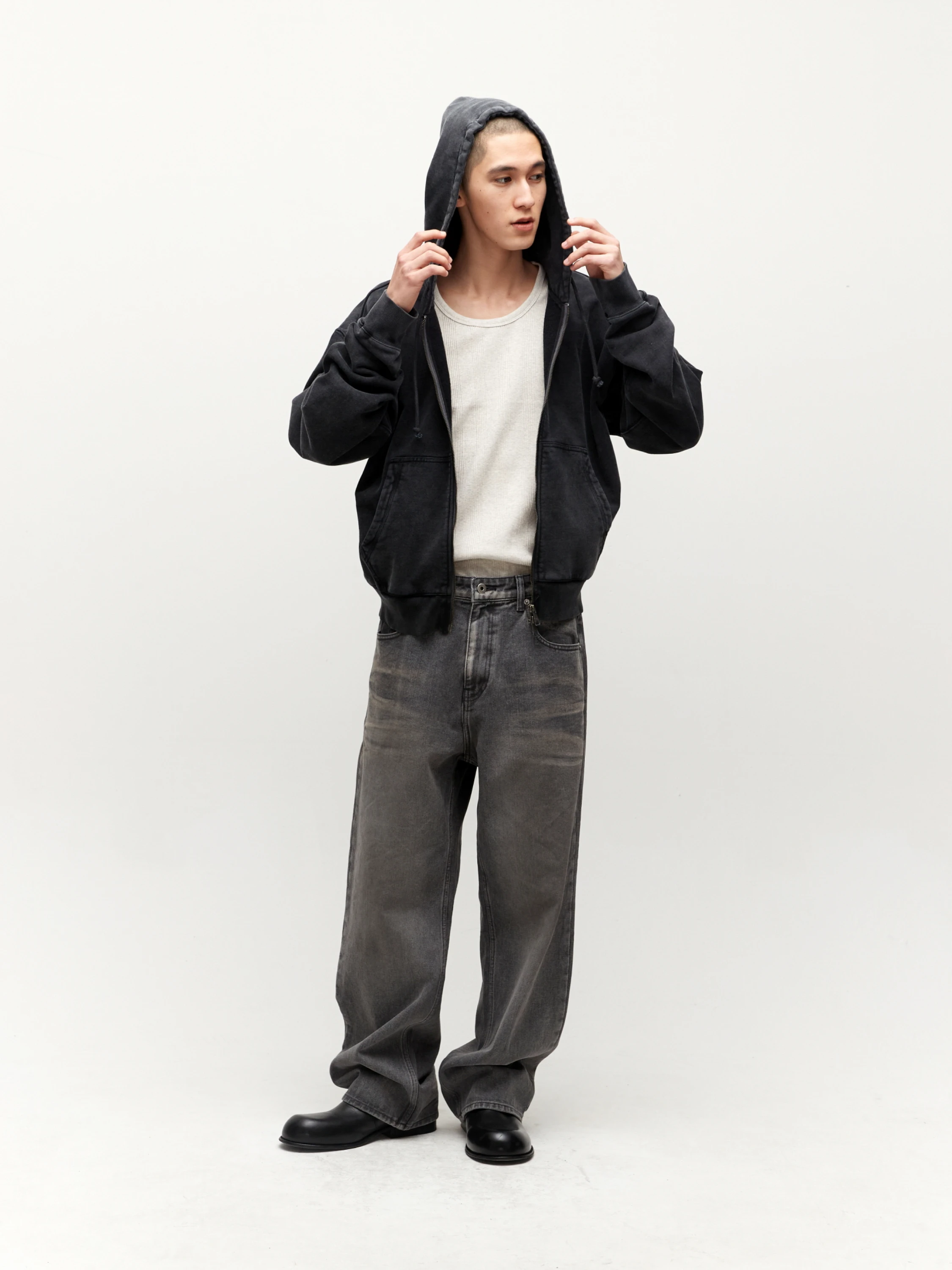 Зип-худи COOR Garment Dying Essential Washed Charcoal