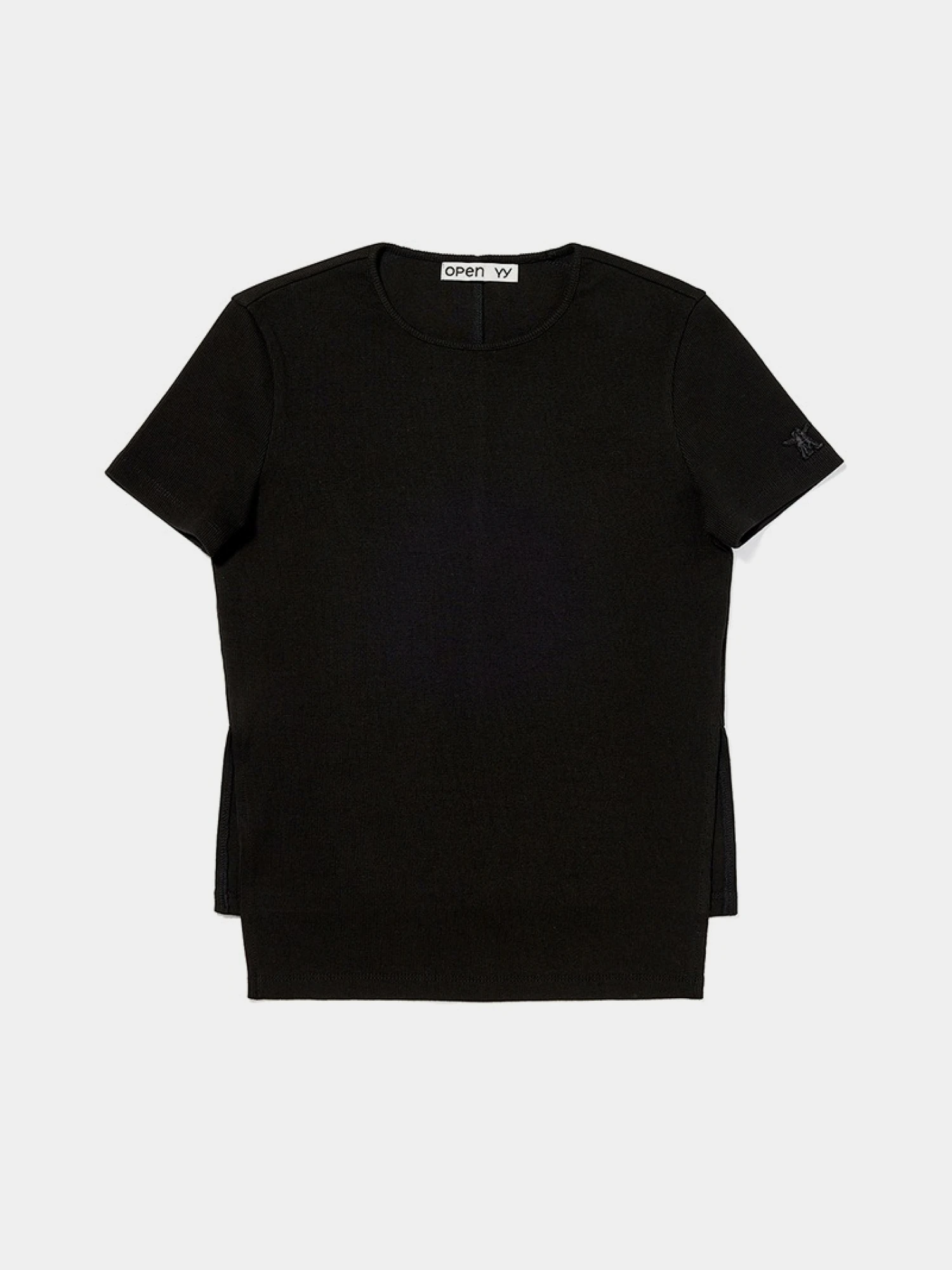 Женская Футболка OPEN YY Ribbed Side Slit Top Black