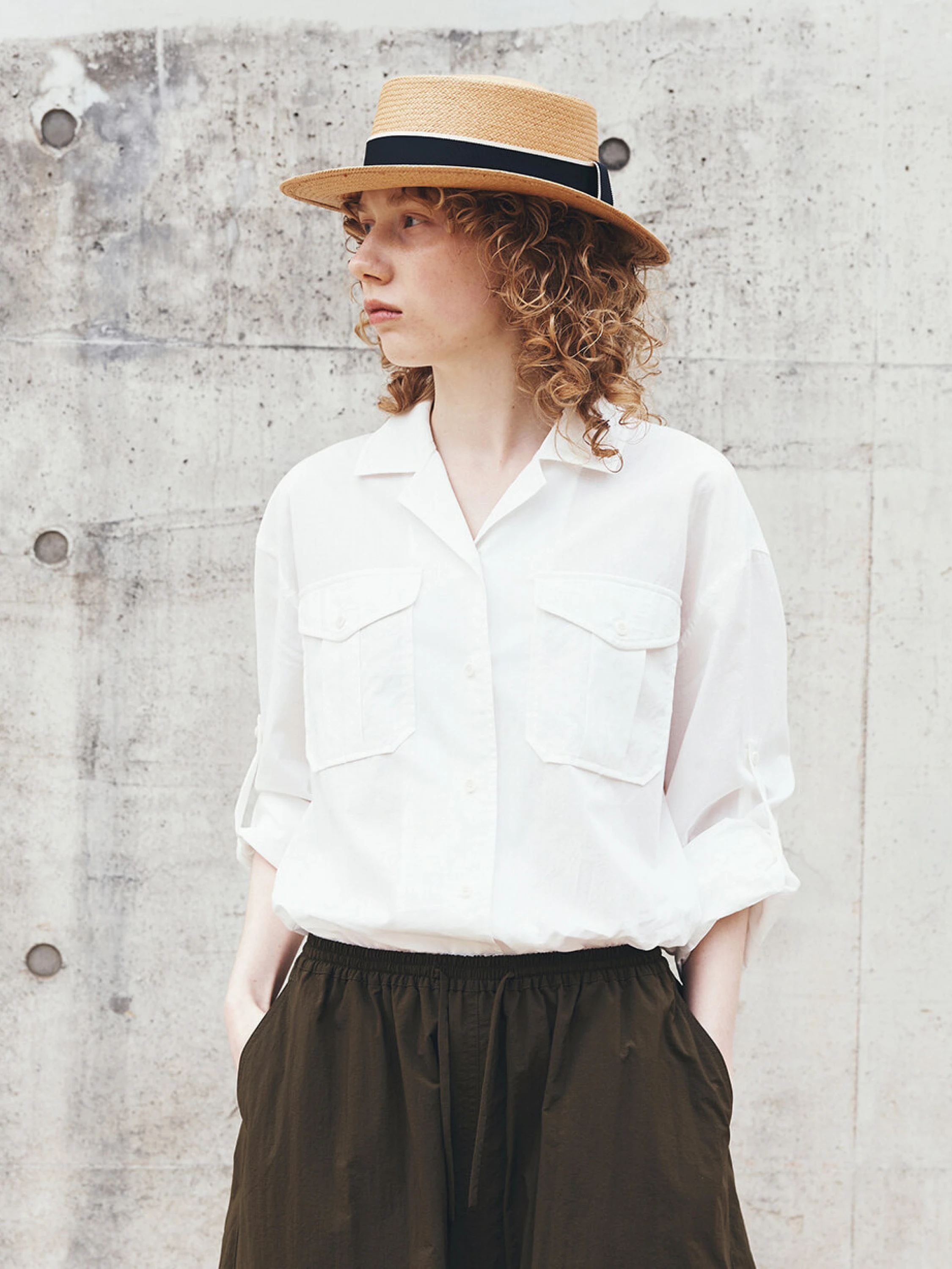 Женская рубашка Uniform Bridge Open Collar Roll-Up Ivory