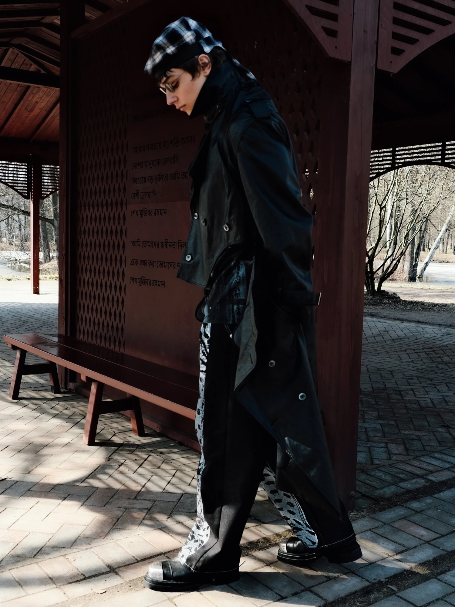 Берет JUNTAE KIM Scarf Tie Neck Beret Blue Check