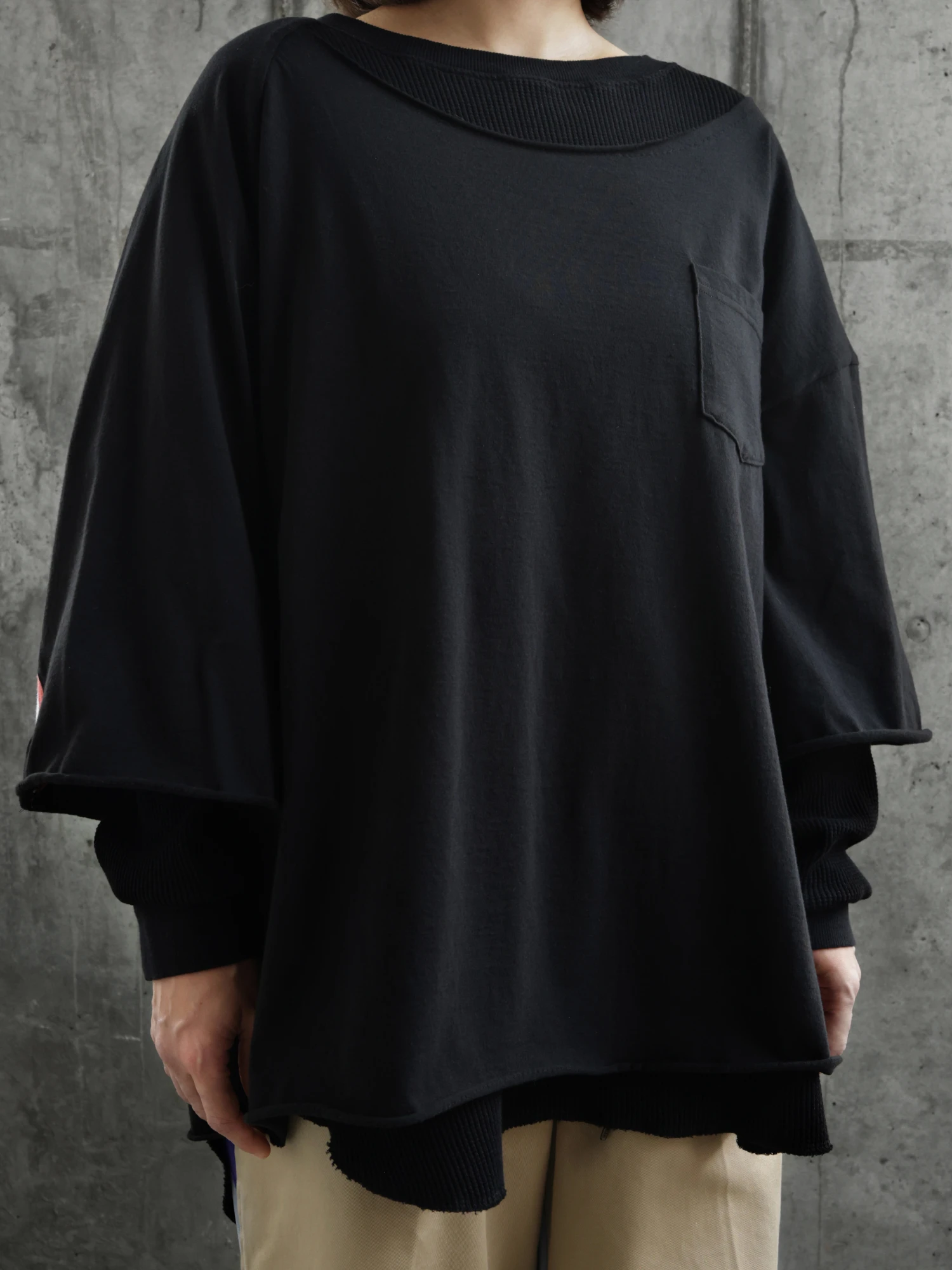 Лонгслив FACETASM Asymmetrical Layered Rib Black