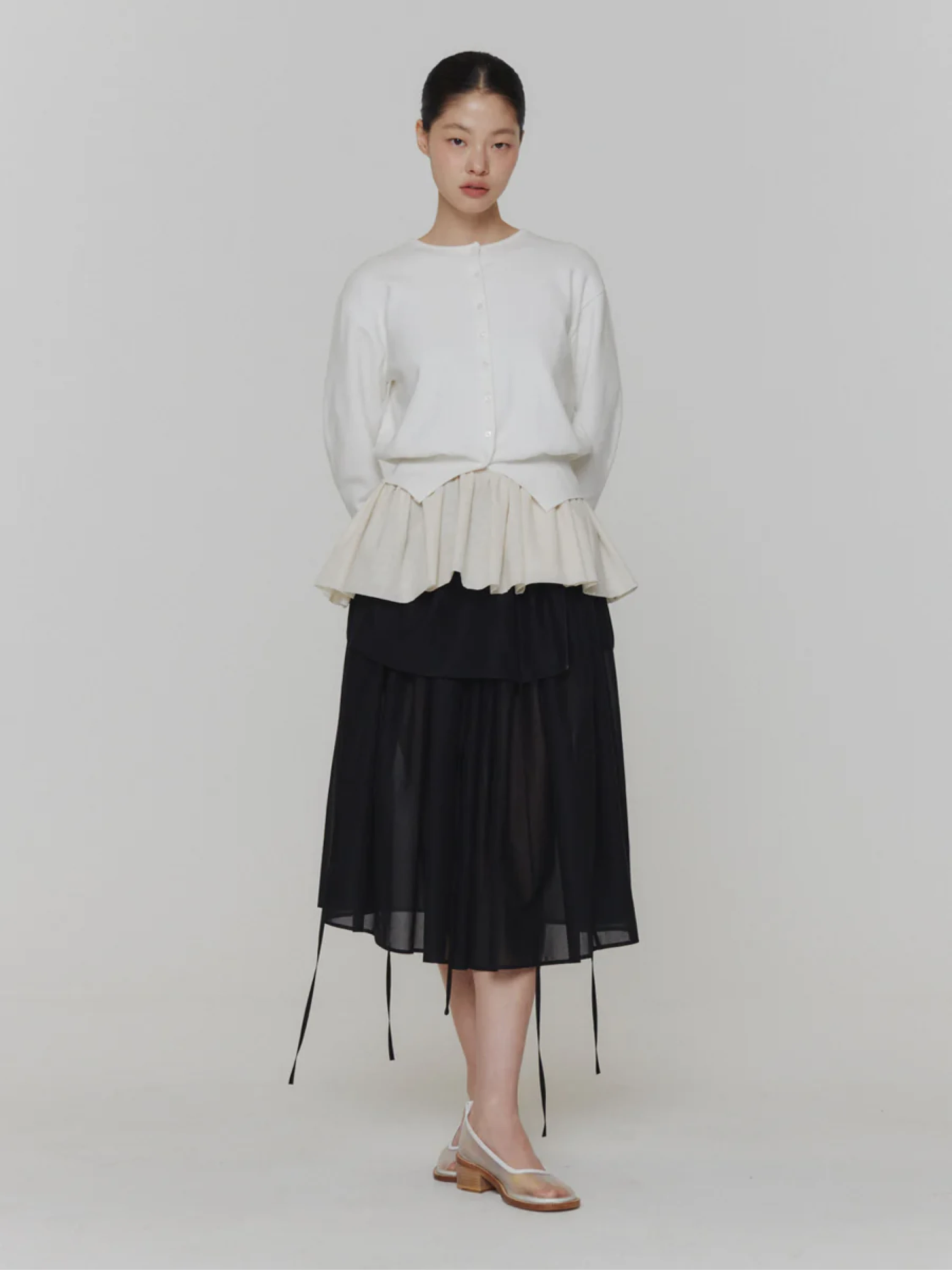 Женское платье AMOMENTO Sheer Shirring Long Dress Black