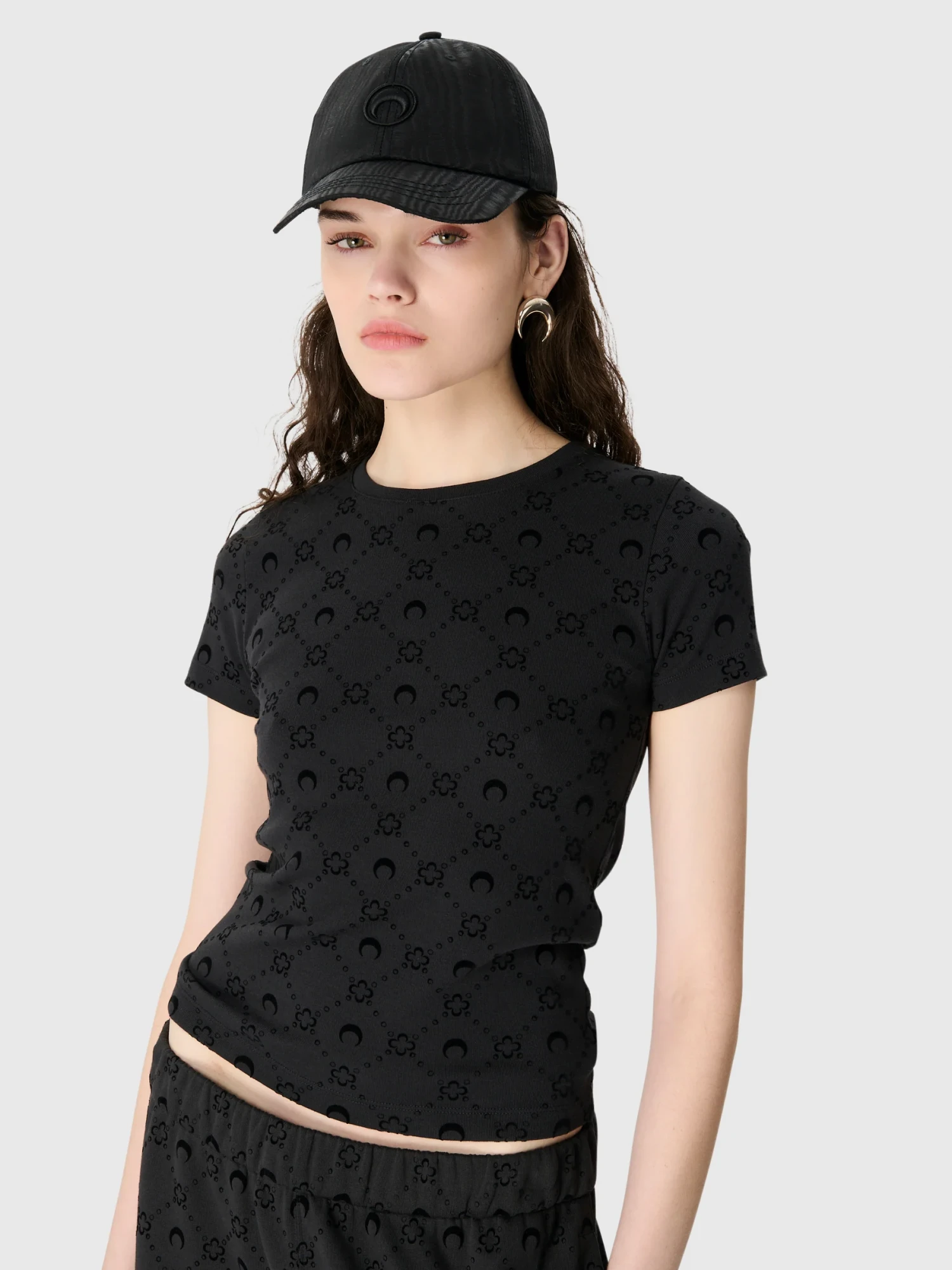 Женская футболка Marine Serre Moonogram Ribbed Baby Fit Black