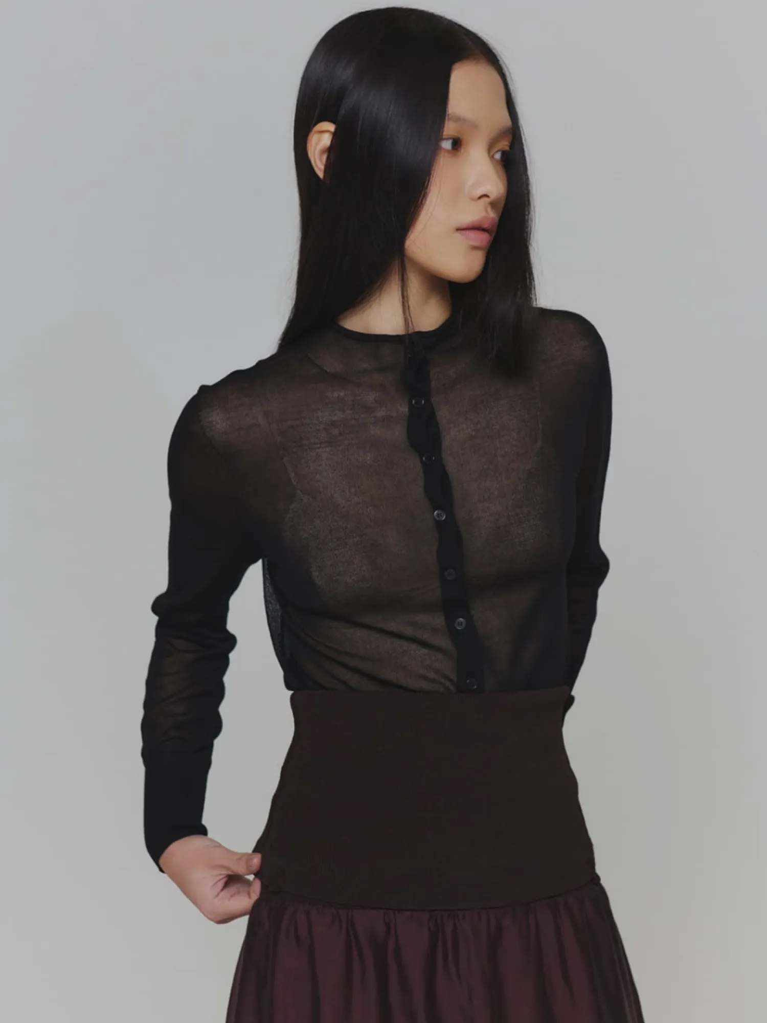 Женский кардиган AMOMENTO Wholegarment Sheer Black