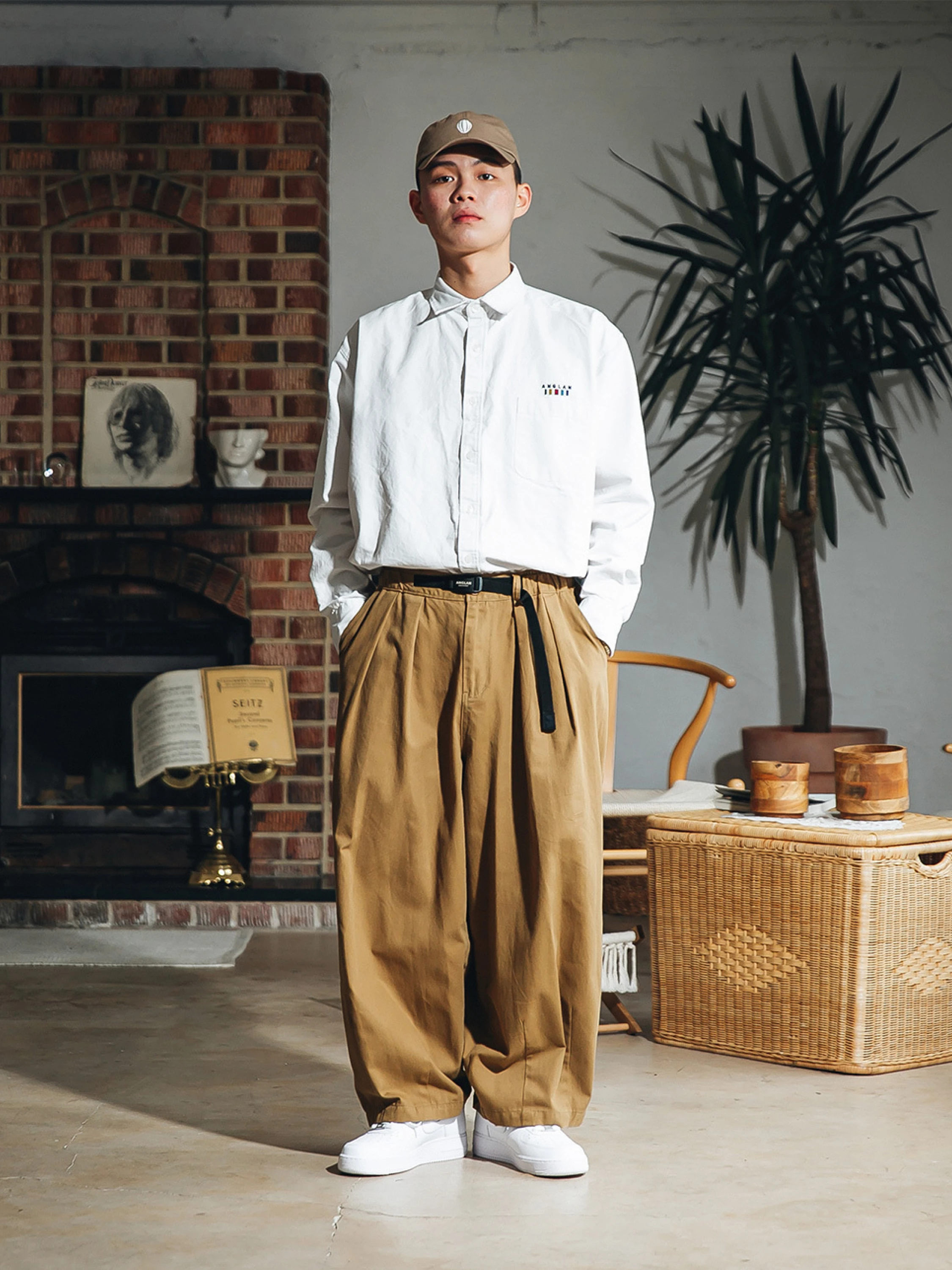 Брюки ANGLAN Twill Cotton Belt Balloon Pants Beige