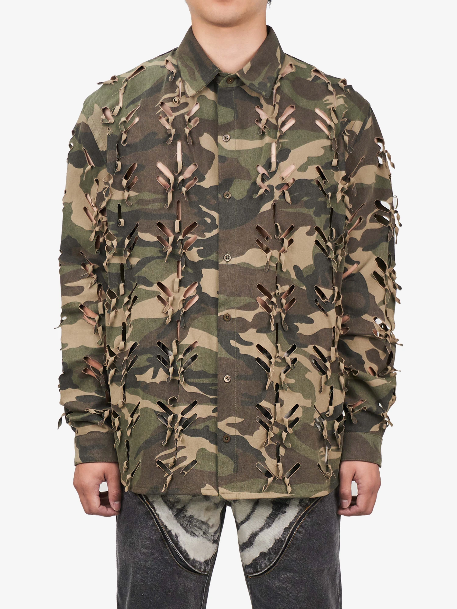 Рубашка JUNTAE KIM Laser-Slashed Camouflage