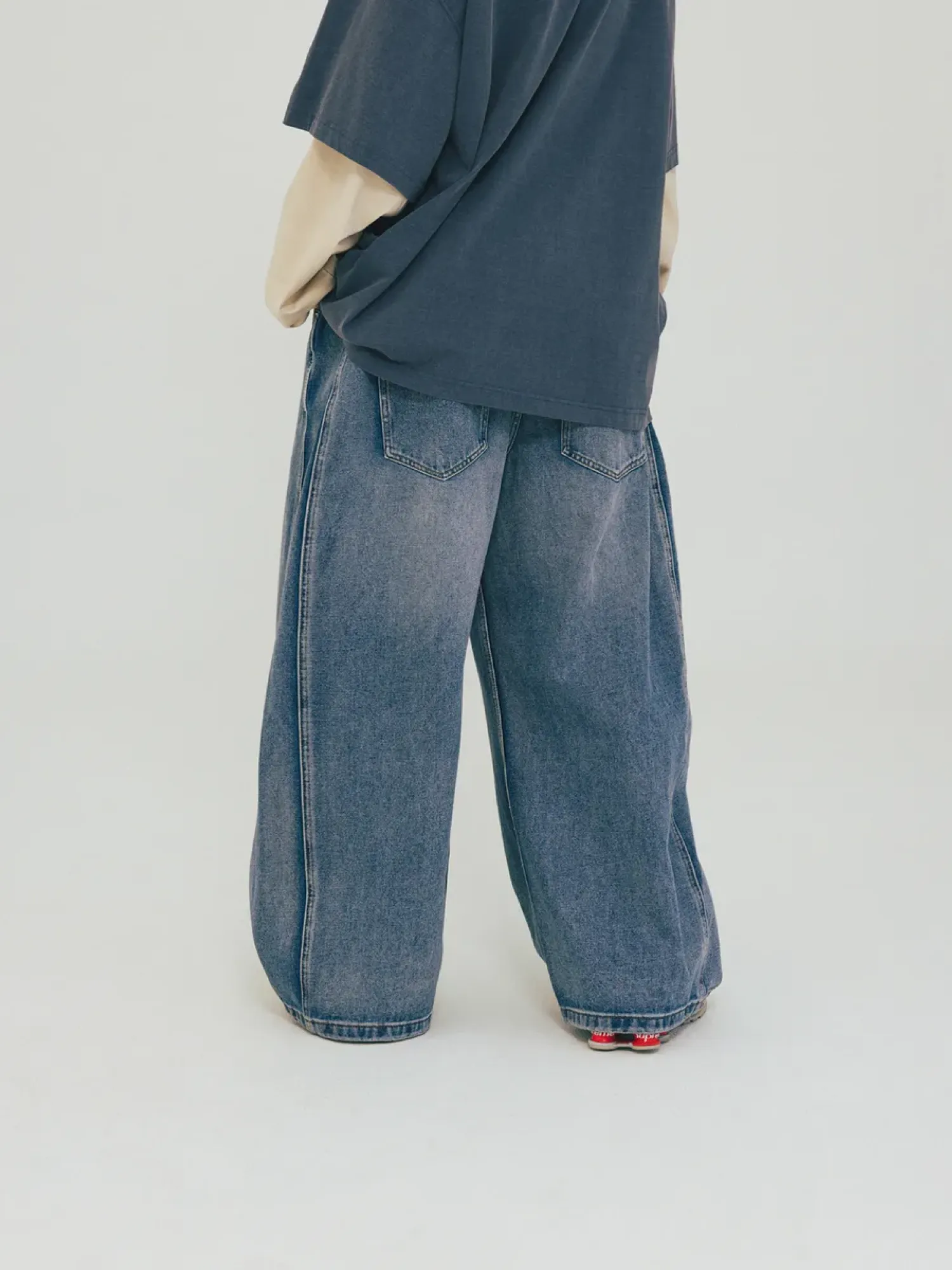 Джинсы ANGLAN Side Panel Balloon Denim Washed Blue