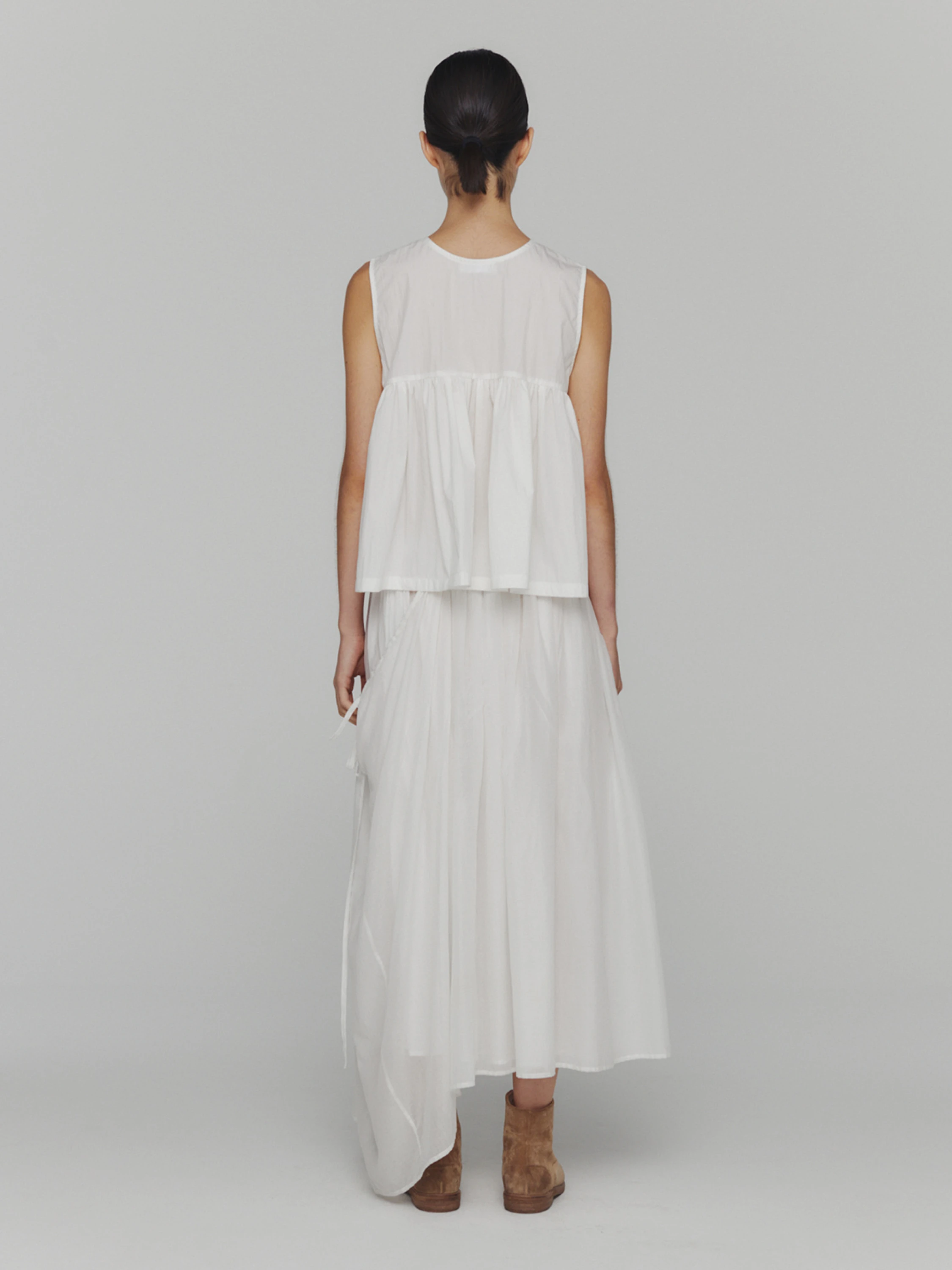 Топ AMOMENTO Cotton Two-Way Shirring Top White