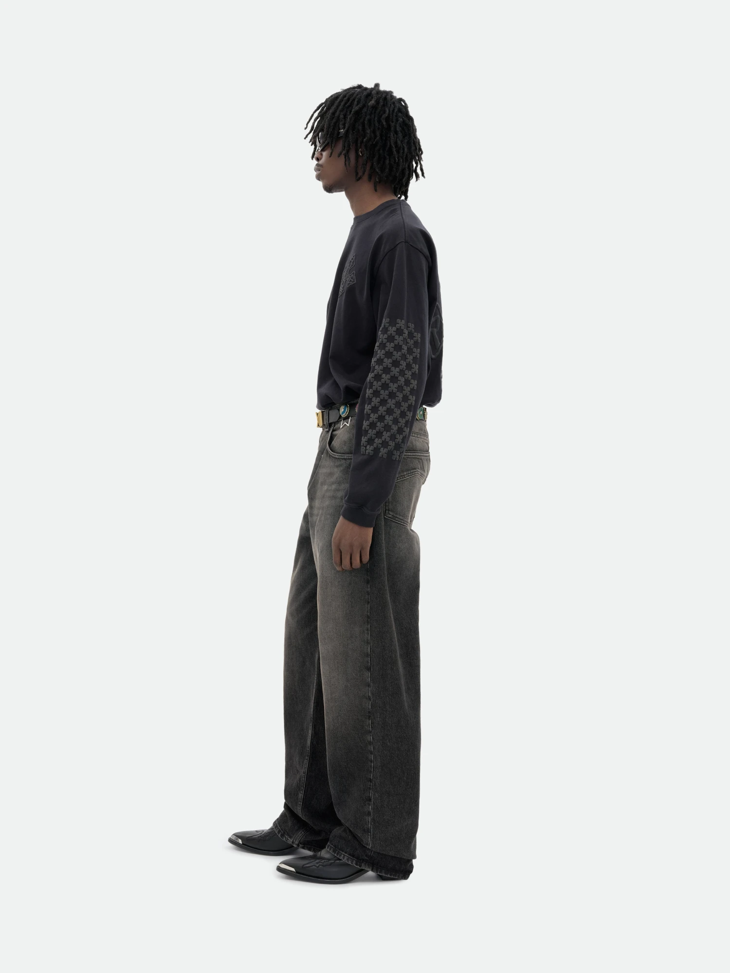 Лонгслив RHUDE Cross Logo Ls Vtg Black/Black
