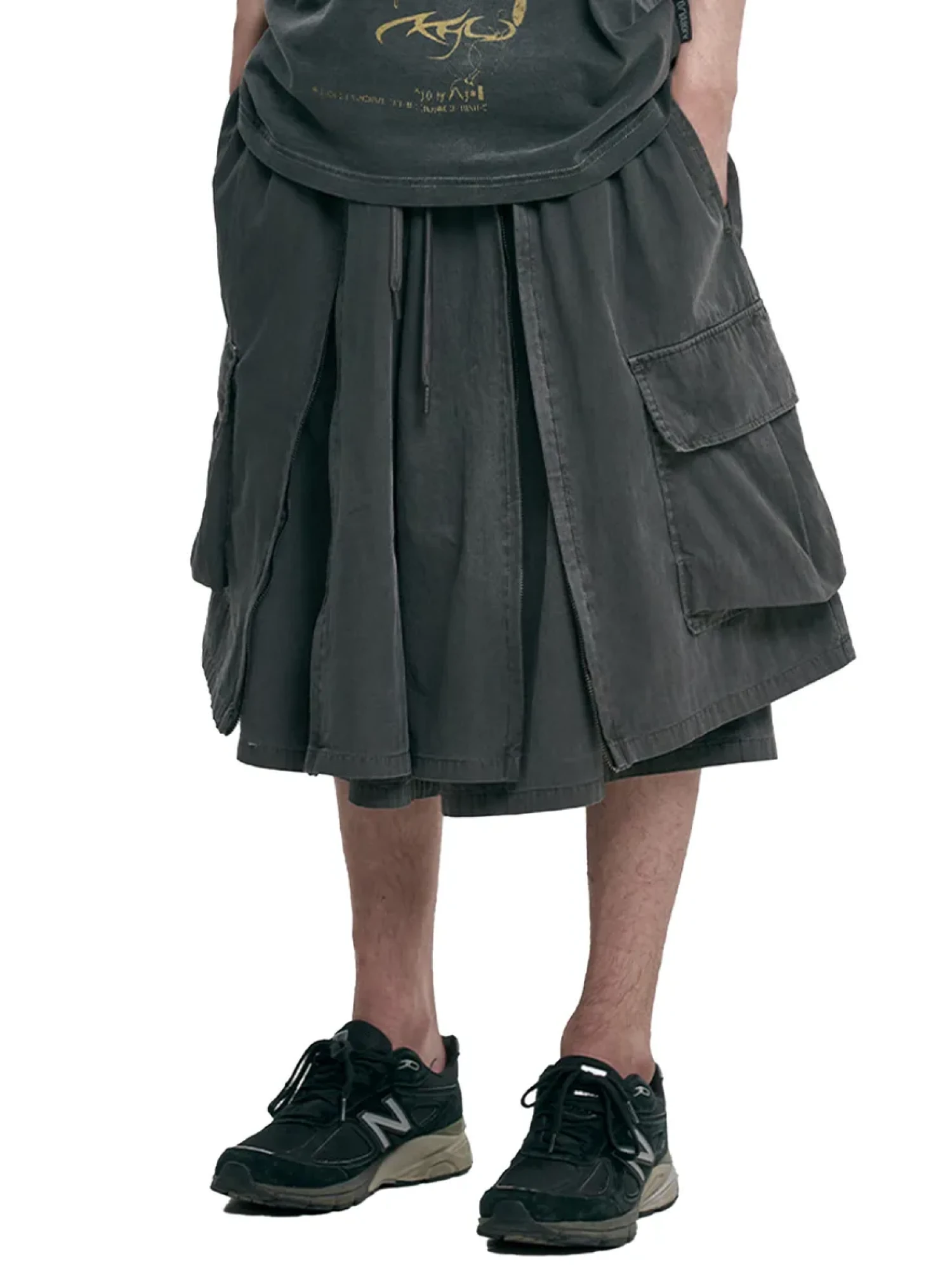 Шорты AJOBYAJO Washed Layered Zip-Up Charcoal