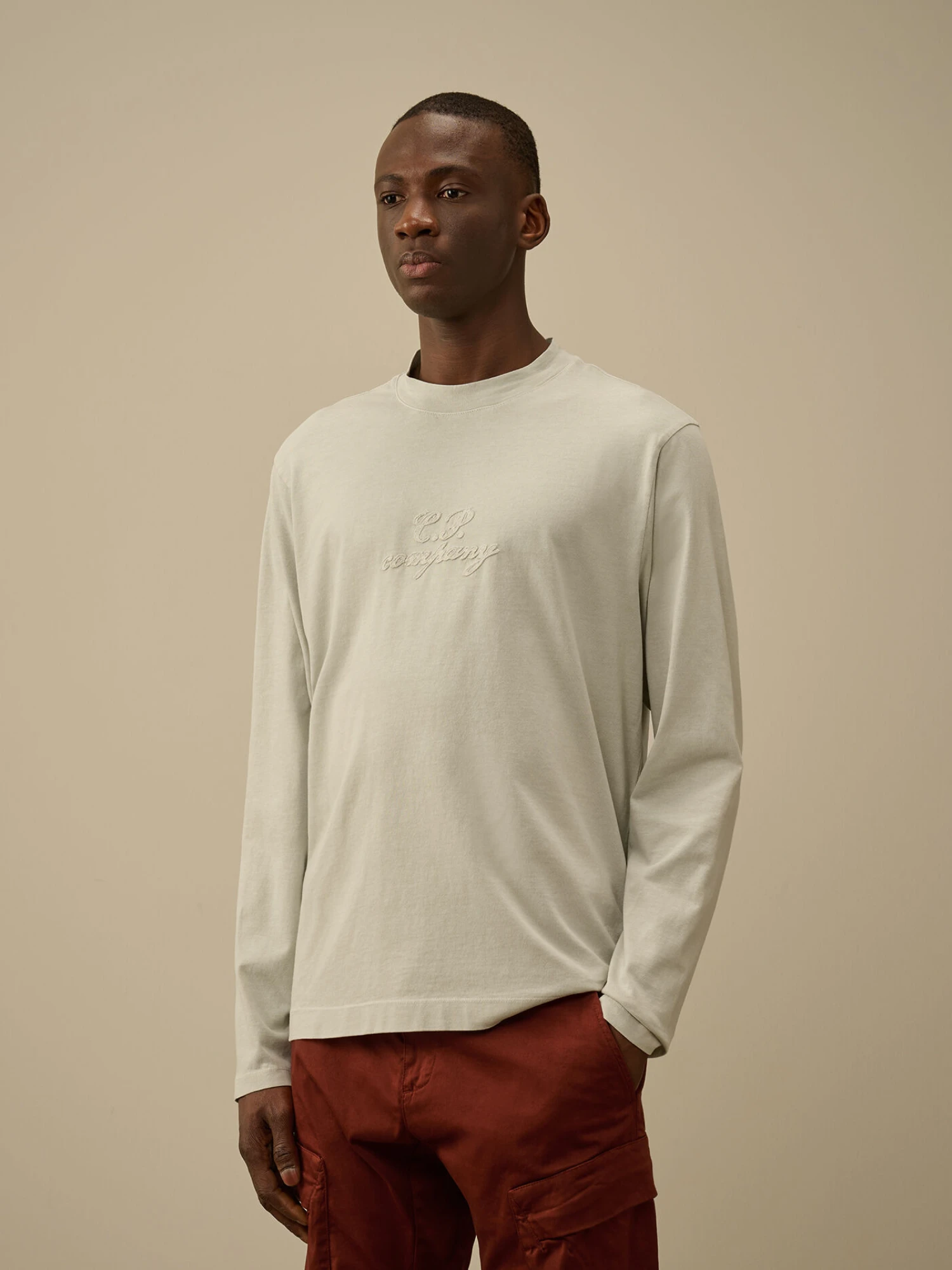 Лонгслив C.P. Company 20/1 Jersey Boxy Logo Blue Fox Grey