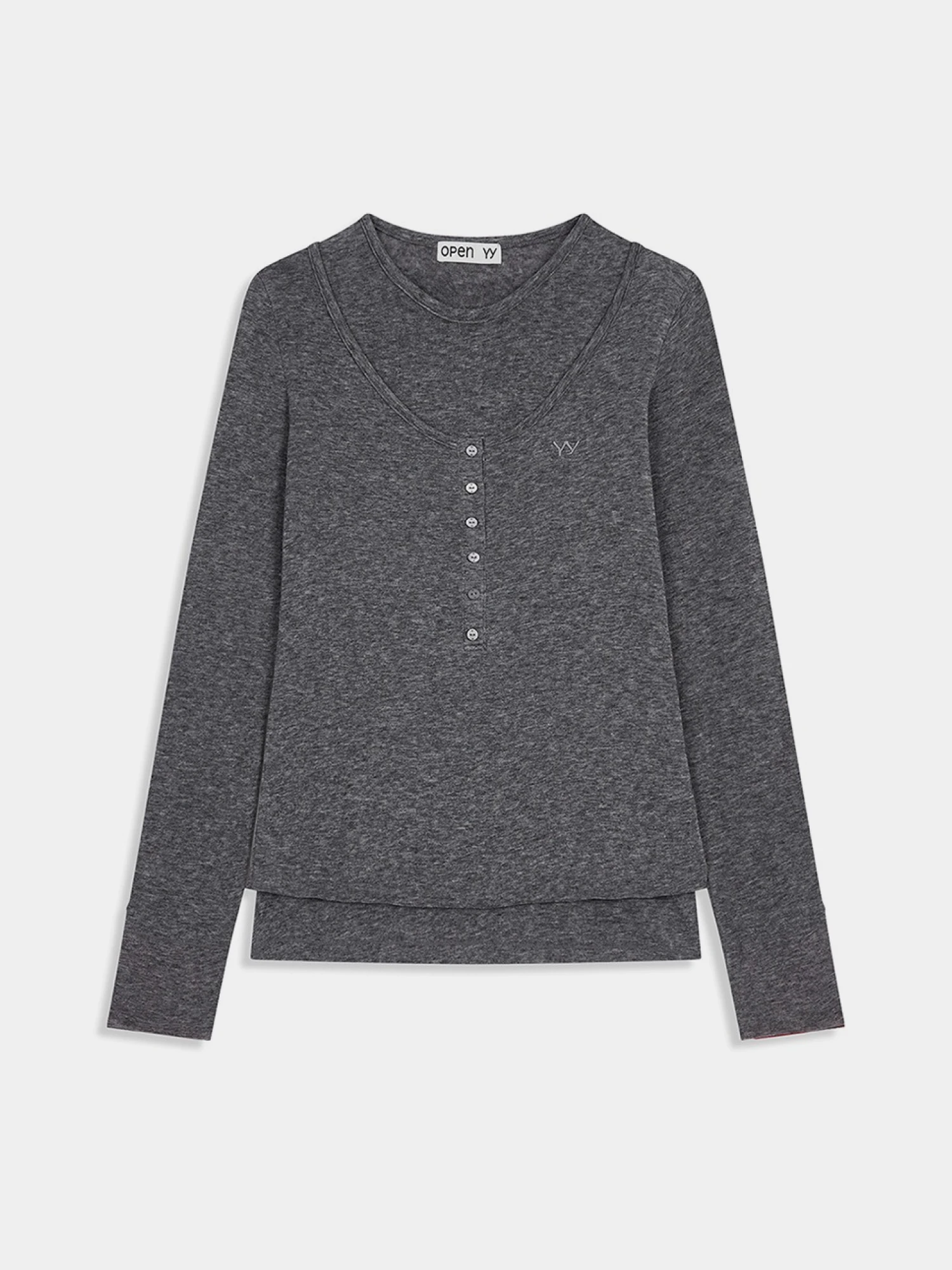 Женский лонгслив OPEN YY Layered Henley Lounge Grey