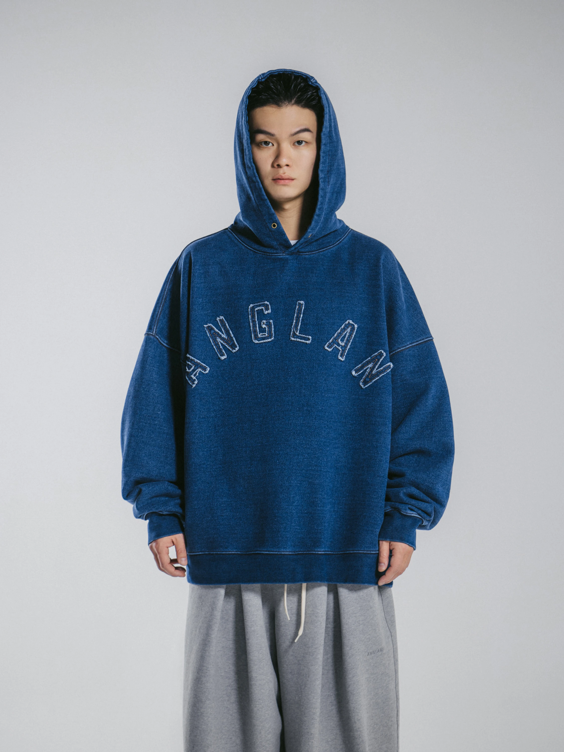 Худи ANGLAN Applique Heavy Sweat Hoodie Indigo Denim