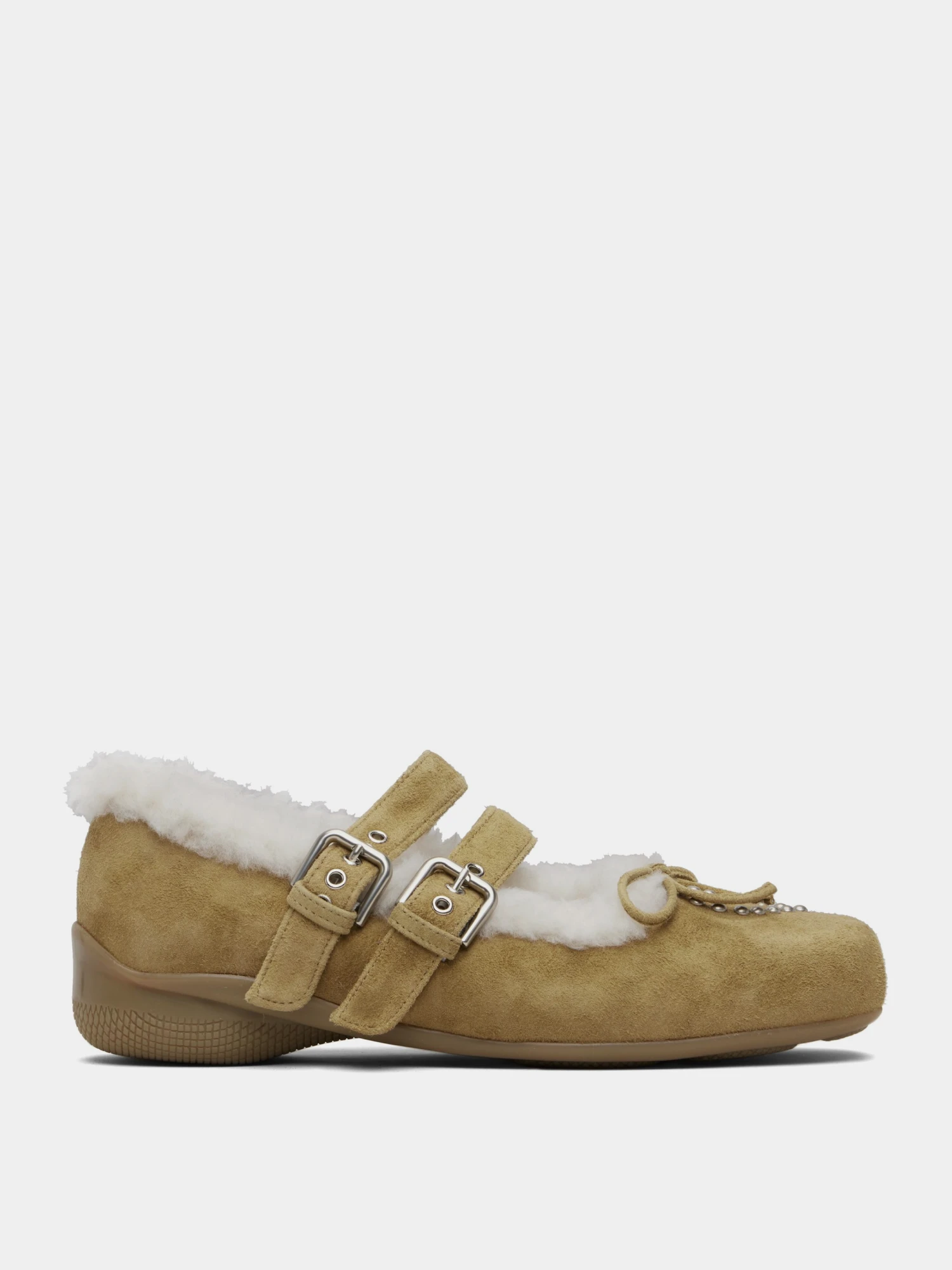 Женские балетки OPEN YY Shearling Heart Stud Brown