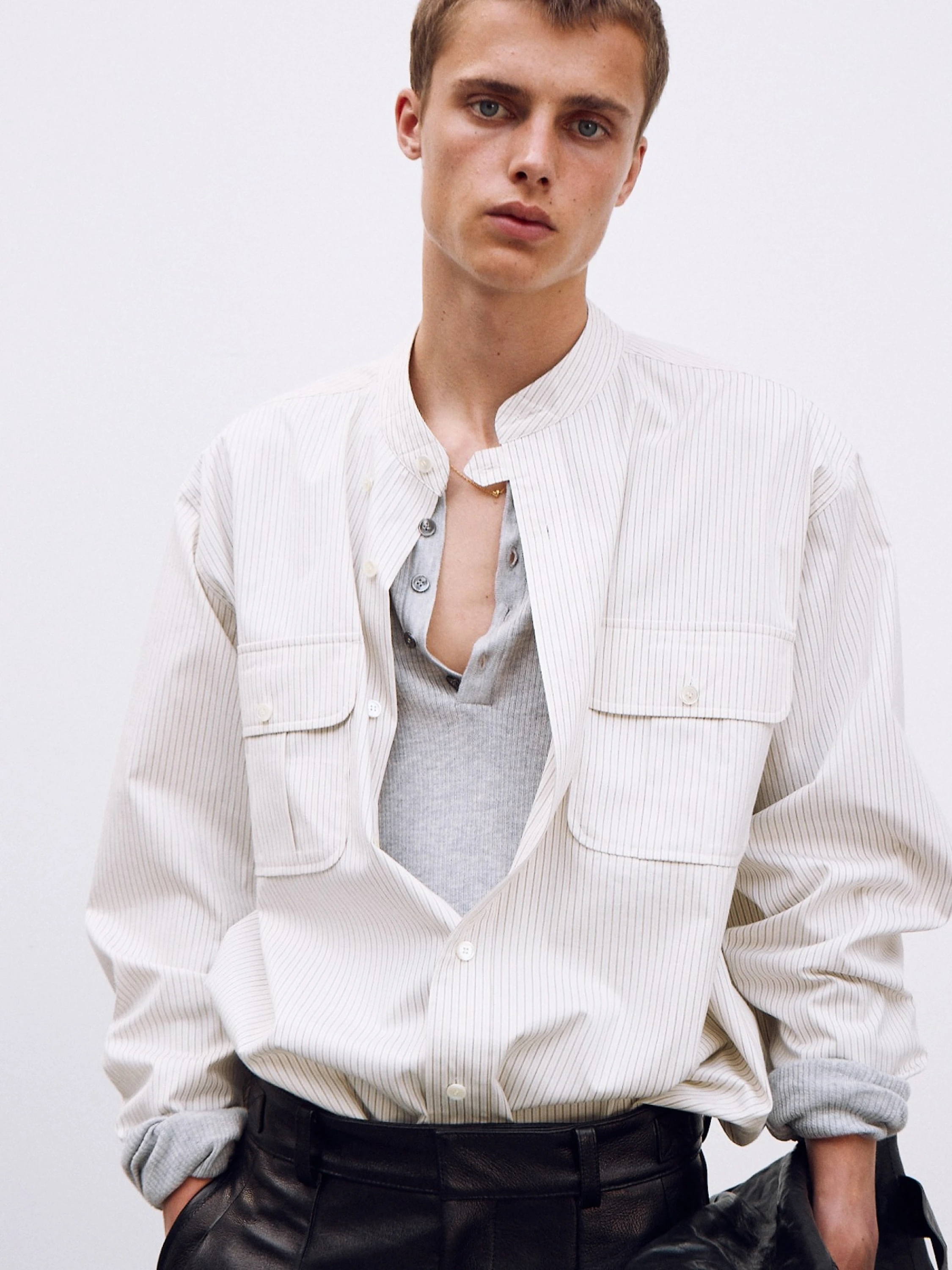 Рубашка Recto Fabio Multi Stripe China Collar Shirt Ivory
