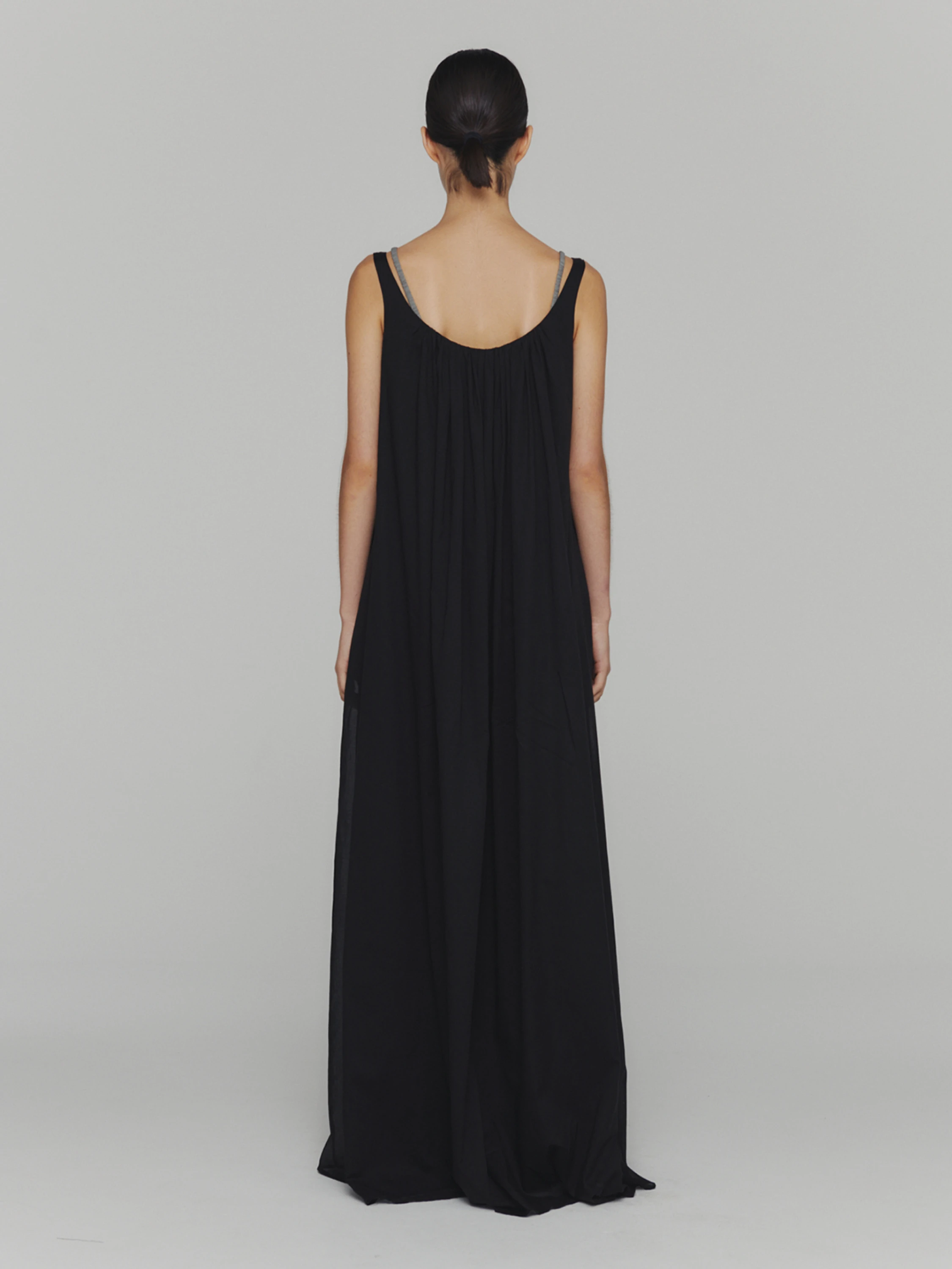 Женское платье AMOMENTO Neck Shirring Sheer Long Dress Black