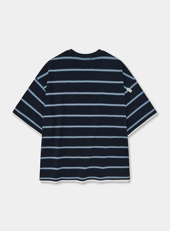 Футболка ANGLAN Stripe Layering Half Tee Navy