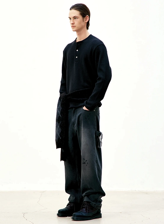 Лонгслив COOR Waffle Henry Neck Long Black