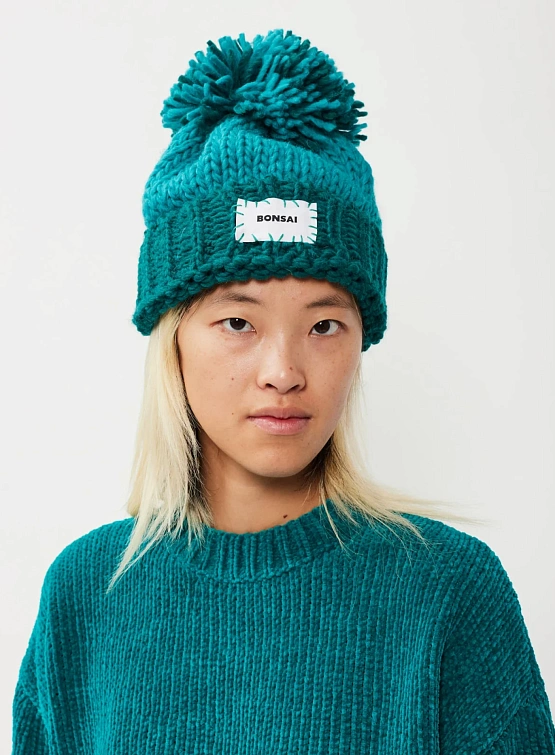 Шапка BONSAI Pon Pon Knit Beanie Blue Green