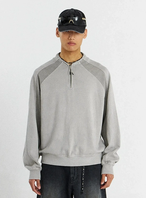 Свитшот UNAFFECTED Dyed Half Zip Light Grey