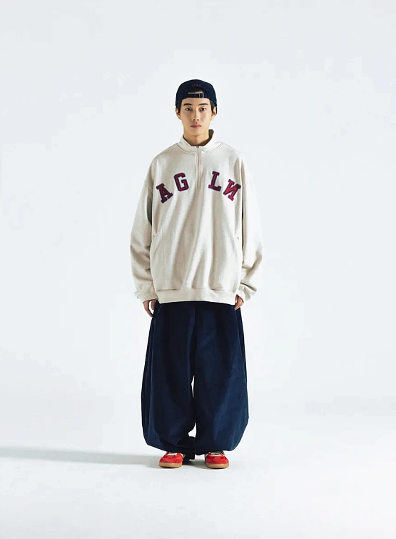 Халф-зип ANGLAN Applique Sweat Half Zip Up Oatmeal