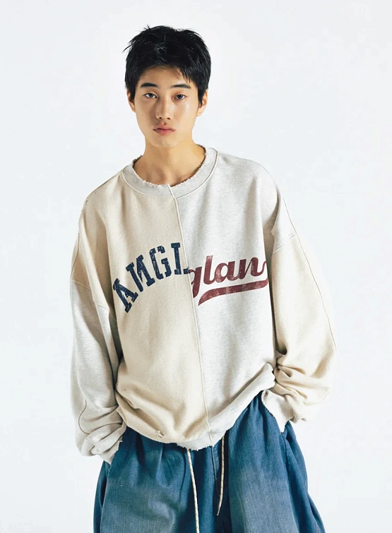 Свитшот ANGLAN Two Face Damage Logo Oatmeal