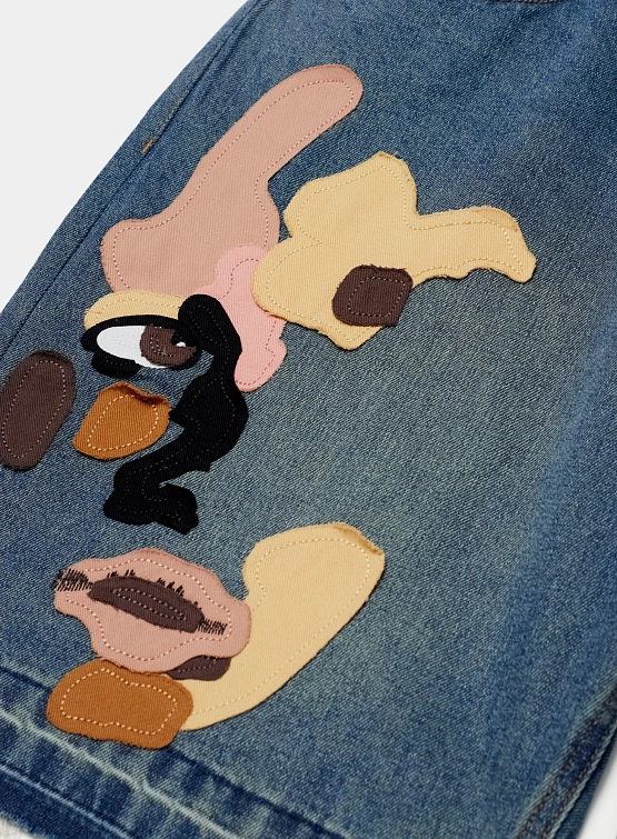 Шорты KidSuper Face Patchwork Baggy Shorts Light Wash