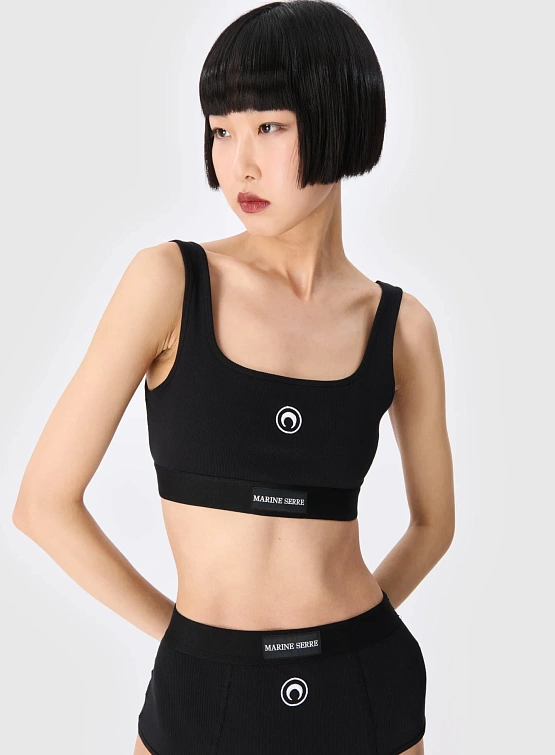 Бра Marine Serre Moon Logo Stretched Jersey Sport Bra Black