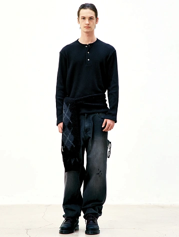 Лонгслив COOR Waffle Henry Neck Long Black