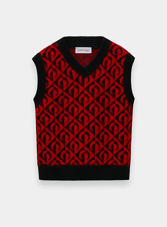 Жилет Marine Serre Moon Lozenge Knit V-Neck Black/Red