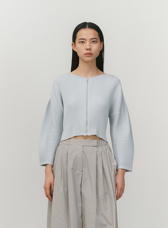 Женский кардиган AMOMENTO Ribbed Crop Zip-Up Cardigan Sky Blue