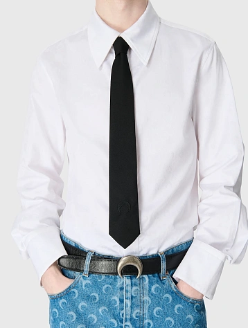 Галстук Marine Serre Moon-Embroidered Silk Tie Black