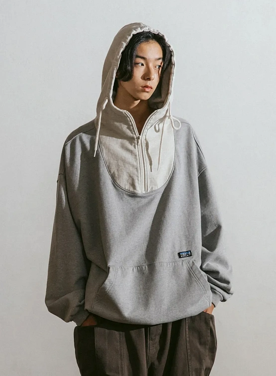 Худи ANGLAN Wrap Half Zip Melange Grey/Oatmeal