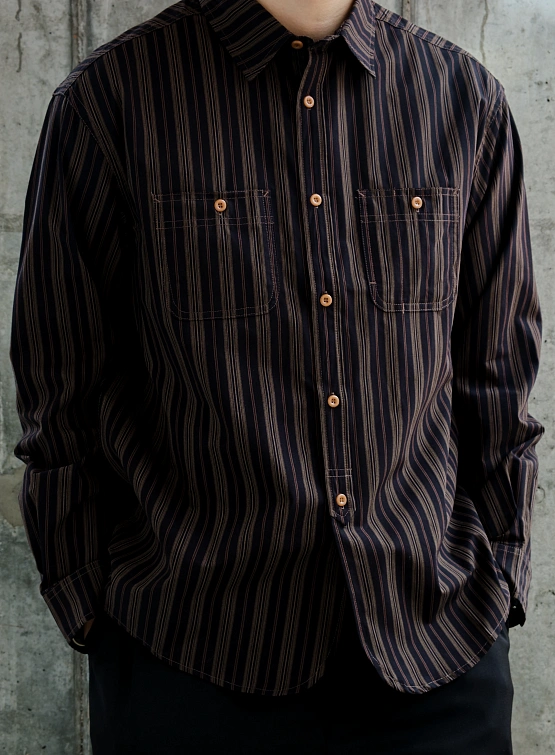 Рубашка Uniform Bridge Vintage Stripe Work Shirts Black