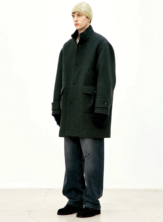 Пальто COOR Cashmere Blend Stand Collar Dark Green