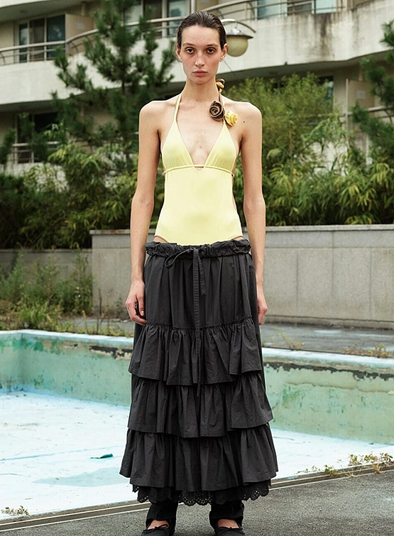 Женская юбка OPEN YY Rolled Waist Tiered Charcoal