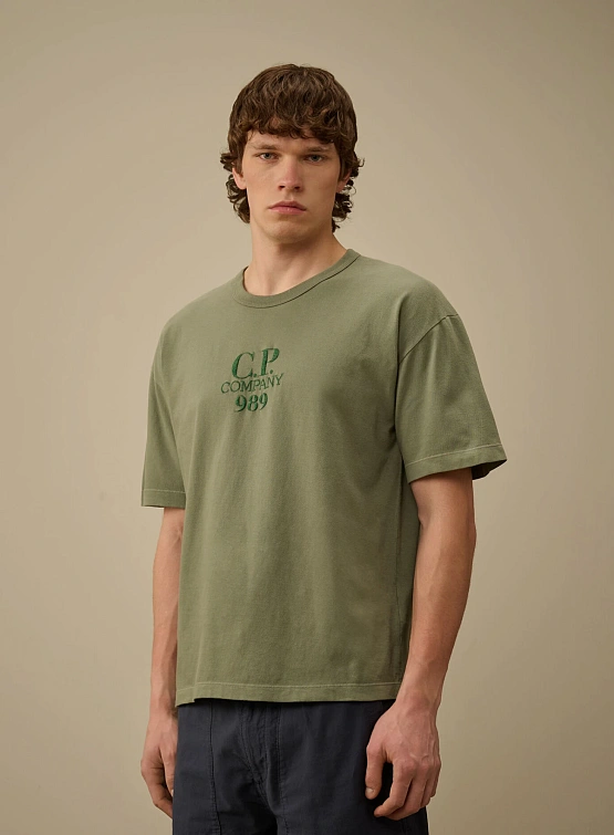 Футболка C.P. Company 20/1 Jersey Boxy Logo Thyme Green