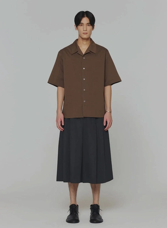 Рубашка AMOMENTO Open Collar Half Brown