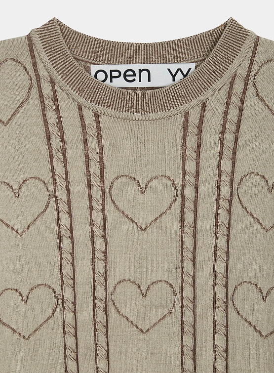 Женский джемпер OPEN YY Heart&Cable Crewneck Brown