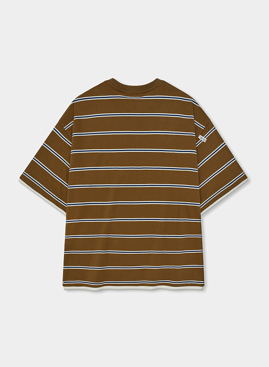 Футболка ANGLAN Stripe Layering Half Tee Brown